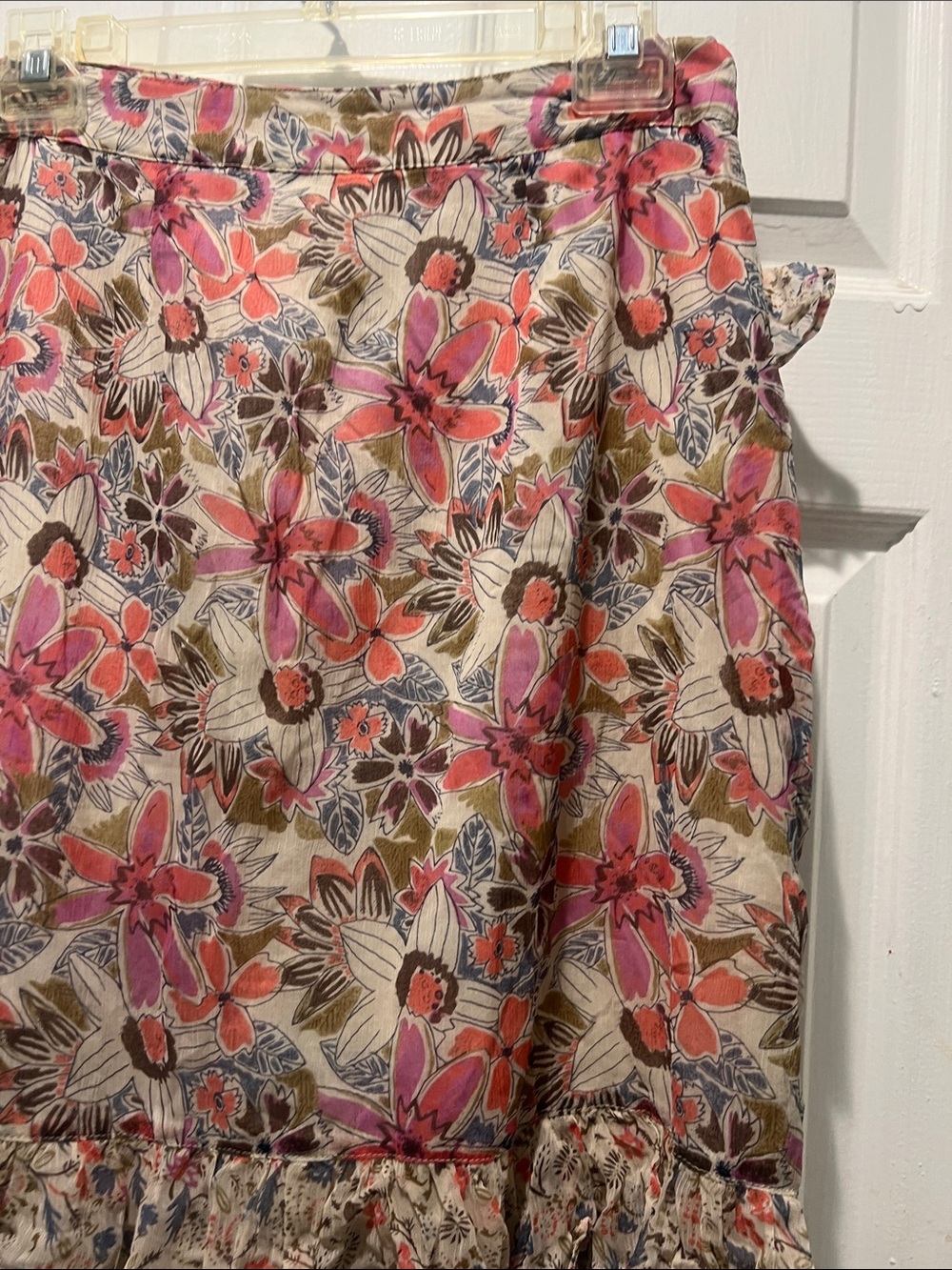Free People NWT Pink Floral Asymmetrical Ruffle Wrap Skirt - Picture 6 of 7